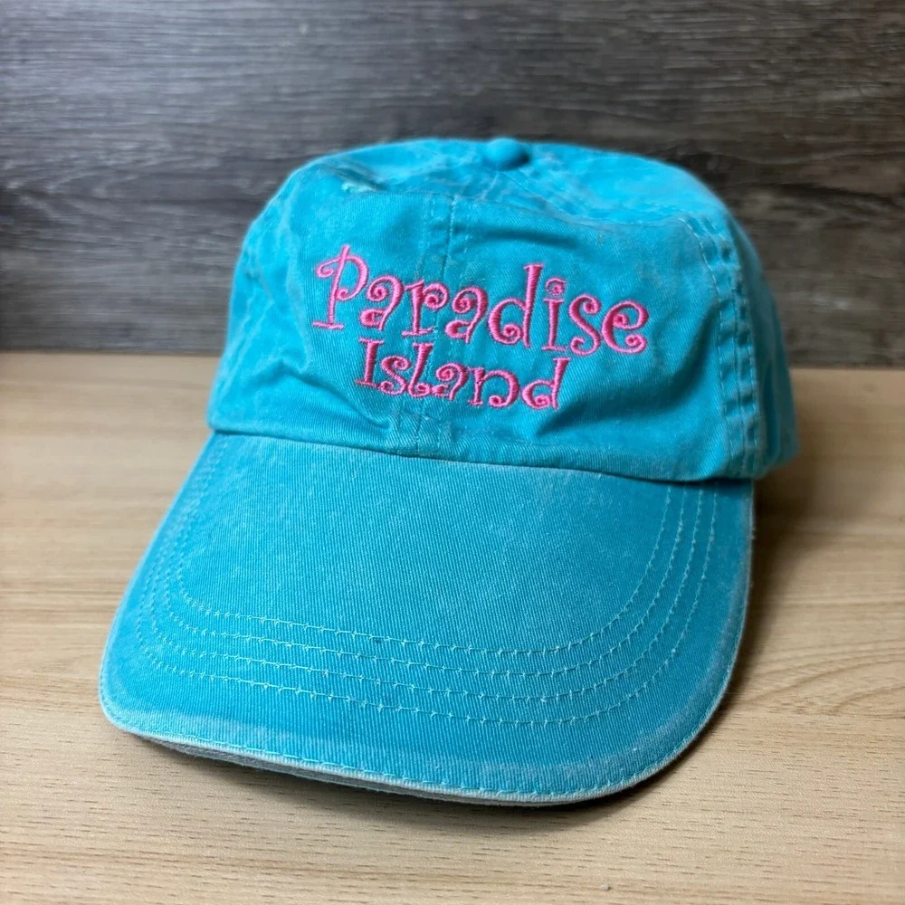 Paradise Island Hat Cap Strap Back Womens Blue Pink Adjustable